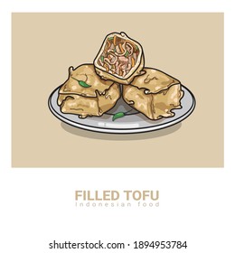 Filled Tofu. Indonesian special food. Vector design