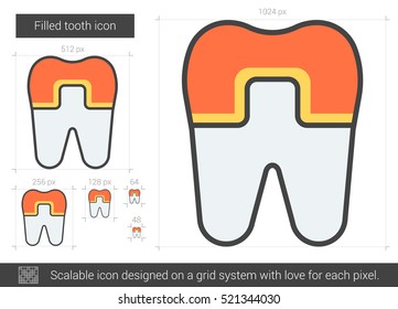 Filled tooth vector line icon isolated on white background. Filled tooth line icon for infographic, website or app. Scalable icon designed on a grid system.