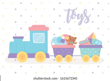 filled train with teddy bear kite elephant cartoon kids toys vector illustration