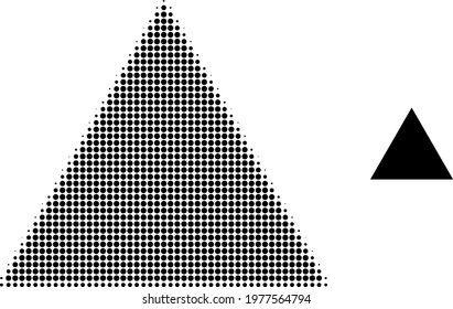 Filled triangle halftone dotted icon illustration. Halftone array contains circle points. Vector illustration of filled triangle icon on a white background.