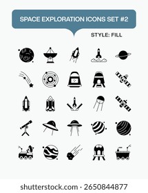 Filled Vector Space Icons Pack – Astronaut, Rocket, Planet, Satellite, and Outer Space Symbols