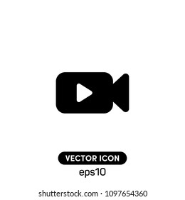 Filled Video Camera With Play Button Vector Icon Illustration For Web And Mobile Application.Ui/Ux.Abstract Icon Vector Design Template Of Video Camera.White Backround.