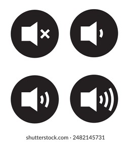 Filled Volume Icon Set. Black Level Sound Vector. Speaker Symbol and Sign.