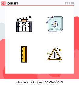 Filledline Flat Color Pack of 4 Universal Symbols of mobile; design; shopping; app; design Editable Vector Design Elements