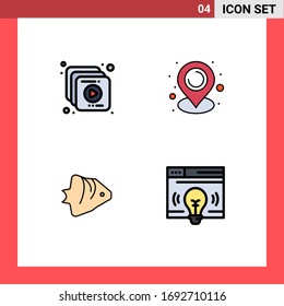 Filledline Flat Color Pack of 4 Universal Symbols of collection; schooling; location; fish; interface Editable Vector Design Elements