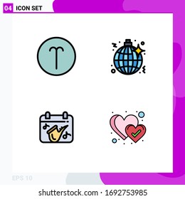 Flachfarbpaket mit vier universellen Symbolen für die Zusammenstellung von Tabellen; Musik; Symbole; Nacht; Design-Elemente für die bearbeitbare Vektorillustration von Saxophon