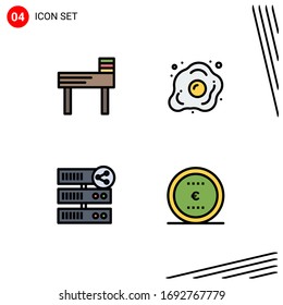 Filledline Flat Color Pack of 4 Universal Symbols of chair; share; diet; healthy; server Editable Vector Design Elements