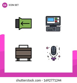 Filledline Flat Color Pack of 4 Universal Symbols of gesture; travel; computer; education; microphone Editable Vector Design Elements