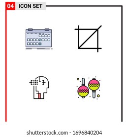 Filledline Flat Color Pack of 4 Universal Symbols of calendar; man; release; tool; instrument Editable Vector Design Elements