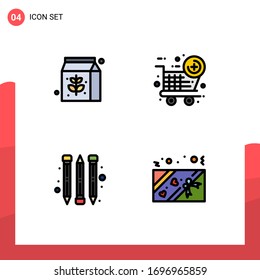 Filledline Flat Color Pack of 4 Universal Symbols of food; love; black friday; pencil; 94 Editable Vector Design Elements