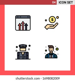 Filledline Flat Color Pack of 4 Universal Symbols of business; help; growth; money; people Editable Vector Design Elements