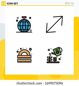 Filledline Flat Color Pack of 4 Universal Symbols of ball; geometry; disco; corner; ruler Editable Vector Design Elements
