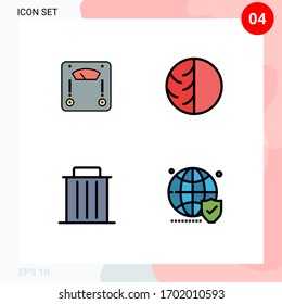 Filledline Flat Color Pack of 4 Universal Symbols of machine; skin; weight; dry skin; delete Editable Vector Design Elements