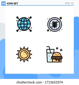 Flachbild-Farbpaket mit 4 universellen Symbolen, verbunden; Helligkeit; Netz; gesund; Design-Elemente für Vektorillustrationen mit Federspeicherausführung