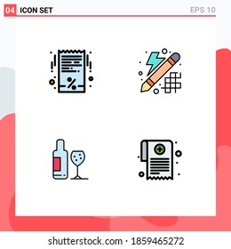 Filledline Flat Color Pack of 4 Universal Symbols of bill; bottle; receipt; innovation; love Editable Vector Design Elements