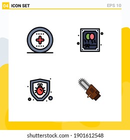 Filledline Flat Color Pack of 4 Universal Symbols of element; protection; ux; night; saw Editable Vector Design Elements
