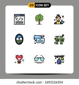 Filledline Flat Color Pack of 9 Universal Symbols of time; window; avatar; porthole; tea Editable Vector Design Elements