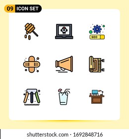 Filledline Flat Color Pack of 9 Universal Symbols of praying; motivation; seo; laud; medical Editable Vector Design Elements