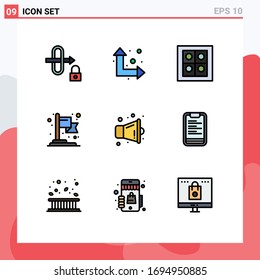 Filledline Flat Color Pack of 9 Universal Symbols of board; clipboard; stove; speaker; megaphone Editable Vector Design Elements