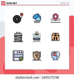 Filledline Flat Color Pack of 9 Universal Symbols of vehicle; public; way; train; thanks Editable Vector Design Elements