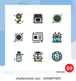 Filledline Flat Color Pack of 9 Universal Symbols of debit; card; education; socket; electric Editable Vector Design Elements