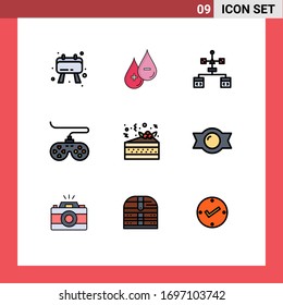 Filledline Flat Color Pack of 9 Universal Symbols of night; game; app; device; development Editable Vector Design Elements