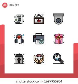 Filledline Flat Color Pack of 9 Universal Symbols of hardware; devices; dome; computers; hours Editable Vector Design Elements