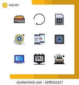 Filledline Flat Color Pack of 9 Universal Symbols of data; setting; mobile; sign; circle Editable Vector Design Elements