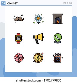 Flachbild-Farbpaket mit 9 universellen Symbolen für die Leichtigkeit; Anzeigen; Analyse; Schule; Bearbeitbare Vektorillustration-Design-Elemente für Handaufnahmen