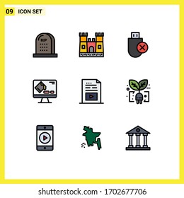 Filledline Flat Color Pack of 9 Universal Symbols of entertainment; format; computers; fill; stick Editable Vector Design Elements