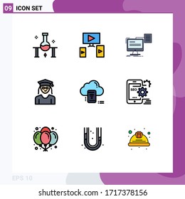 Filledline Flat Color Pack of 9 Universal Symbols of wifi; graduation; resume; education; document Editable Vector Design Elements