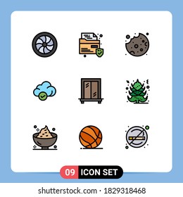 Filledline Flat Color Pack of 9 Universal Symbols of tree; window; cookie; interior; storage Editable Vector Design Elements
