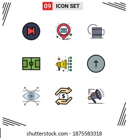 Filledline Flat Color Pack of 9 Universal Symbols of arrow; digital; hot; automation; football Editable Vector Design Elements