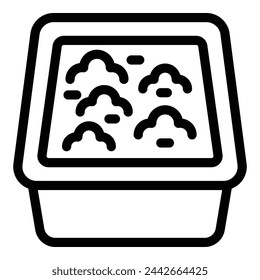Vector de contorno de icono de material de relleno. Caja de inodoro canino. Sanear los desechos animales