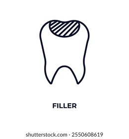 Icono de contorno de relleno. Vector lineal del concepto dentista. Icono de relleno de línea delgada aislado sobre fondo blanco