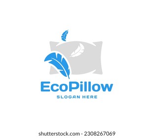 Filler of a soft pillow from bird feathers logo design. Hygiene pillow with feathers inside graphic design. Concept of comfortable and healthy sleep