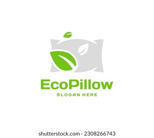 Filler of a soft pillow from eco materials logo design. Hygiene pillow with leaves graphic design. Concept of comfortable and healthy sleep