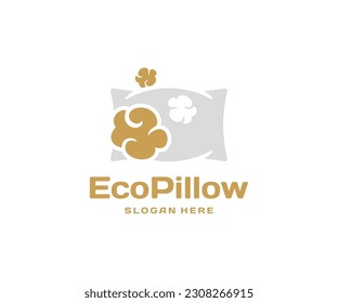 Filler of a soft pillow from sheep wool logo design. Hygiene pillow with wool inside graphic design. Concept of comfortable and healthy sleep