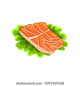 Fillet of fresh red salmon fish, seafood product vector Illustration on a white background