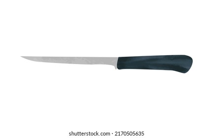 Fillet Knife Watercolor Style. Fillet Knife Vector Design Illustration Isolated On White Background. Fillet Knife Clipart. Kitchen Utensils And Cooking Tools Clipart Cartoon Drawing. Knife Hand Drawn