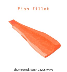 Fillet Of Red Fish. Fresh Fish Product. Isolate On A White Background. Vector Illustration In Flat Style.