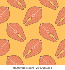 fillet salmon steak seamless pattern vector illustration