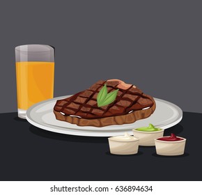fillet steak fresh juice and sauce fast food eating concept