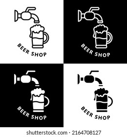 Filling Beer In Mug And Cup Icon Cartoon. Keg Beer Alcohol Vector Logo
