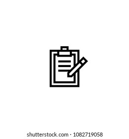 filling form icon. paper board with pen symbol. simple clean thin outline style design.