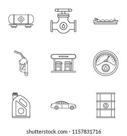 Filling gasoline icons set. Outline set of 9 filling gasoline vector icons for web isolated on white background
