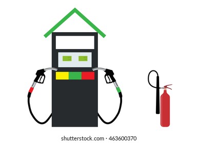 Filling Gun on Refueling the Car and fire extinguisher. Vector Illustration. EPS10