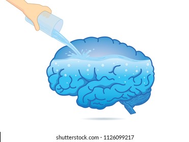 Filling the human brain with water from glass. Illustration about composition of body.