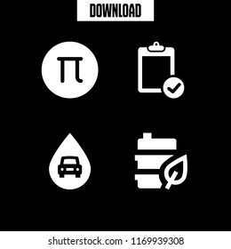 filling icon. 4 filling vector set. verification of clipboard, oil drop with car drawing, fuel and pi icons for web and design about filling theme