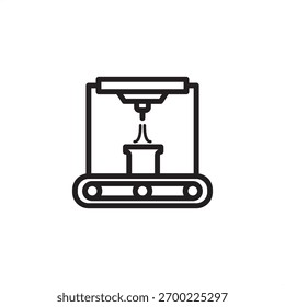 Ícone de linha de enchimento simbolizando embalagem automatizada e dispensação de produtos, representando fabricação industrial moderna, processos de linha de montagem especializada e logística de fluxo de materiais.